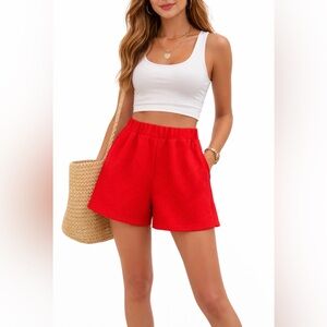 Entro Shorts Red High Waist Knit